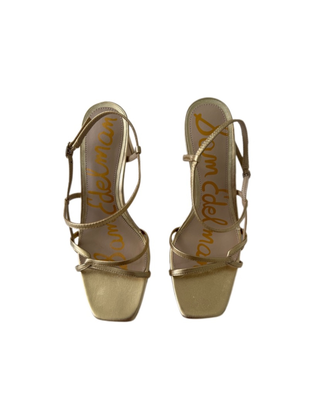 Sam Edelman Metallic Gold Strappy Square-Toe Heels 9.5